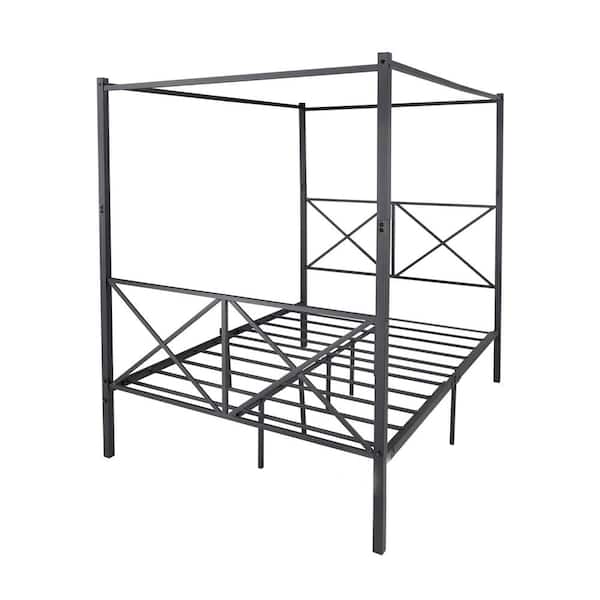 Unbranded 55 in. W Black Full Size Canopy Metal Platform Bed