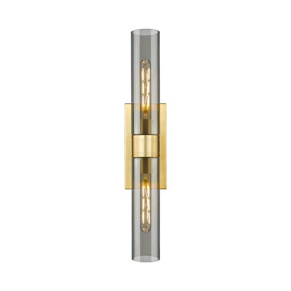 Ballston Urban 24 in. 2-Light Satin Gold Vanity Light with Glass Shade