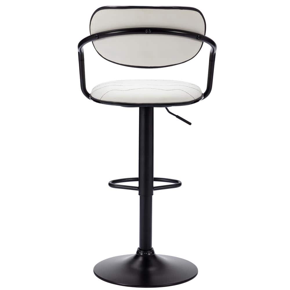 Adjustable White Faux Leather Swivel Bar Stools with Black Metal Frame, Set of 2