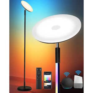 70 in. Black Smart 2-in-1 RGB Corner Dimmable Torchiere Floor Lamp with Remote Control