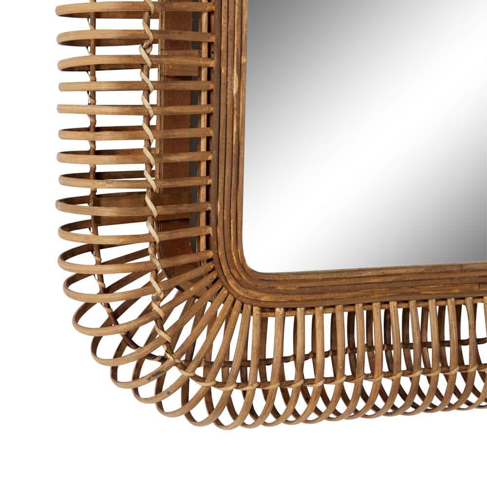 Brown Handmade Woven Rattan Rectangular Full Length Wall Mirror