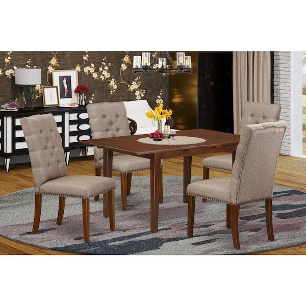 East West Furniture 5-Piece Mahogany Finish Solid Wood Top - Dining Room Set with Leaf - Seats 4