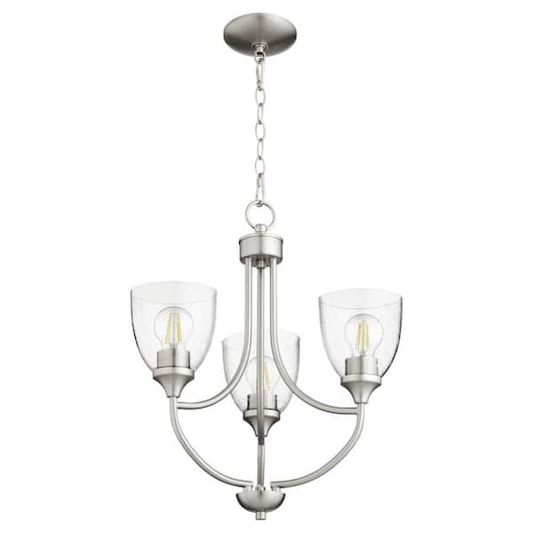 Quorum INTERNATIONAL Enclave 3-Light Satin Nickel Chandelier with Clear Seeded Glass