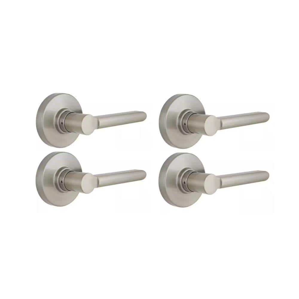Tonebridge Satin Nickel Hall/Closet Door Lever with Round Rose (4-Pack)