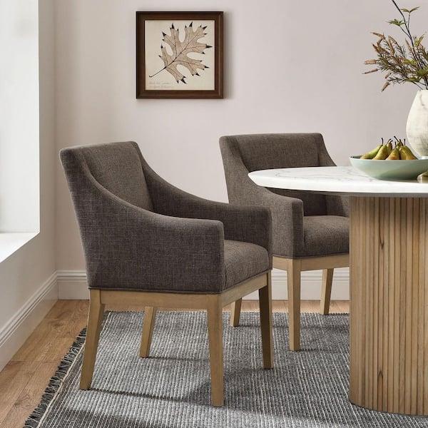 Modway Alton Upholstered Dining Chair with Arms in Mocha Natural