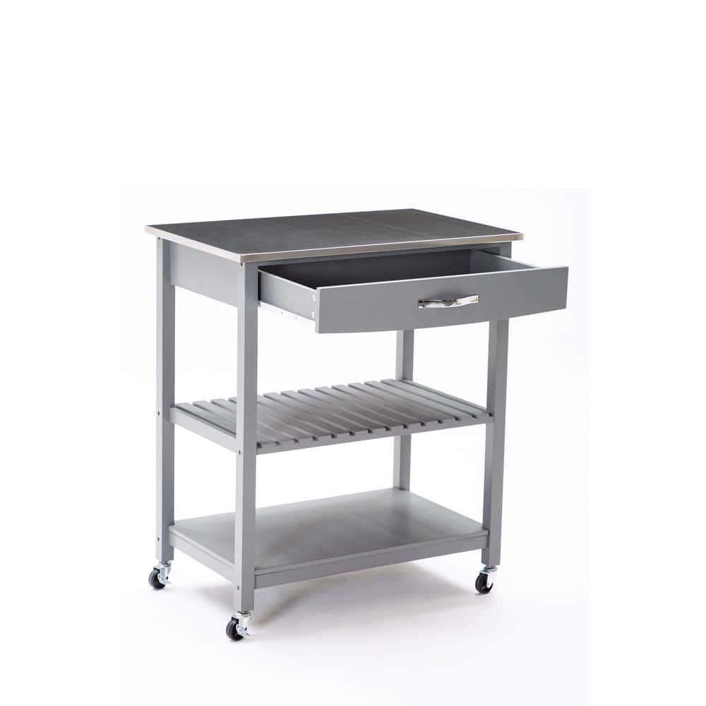 Gray Stainless Steel Top Kitchen Cart with Storage