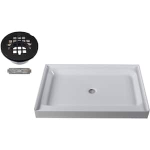 48 in. x 36 in. Single Threshold Alcove Shower Pan Base with Center Plastic Drain in Matte Black