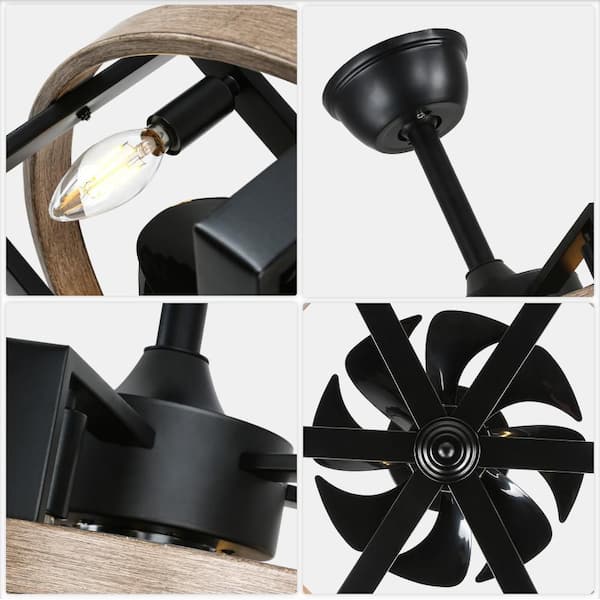 Rocca 18 in. Indoor Modern Brown Spacecraft-Inspired Ceiling Fan with Lights, 6-Lights Reversible Ceiling Fan w/Remote