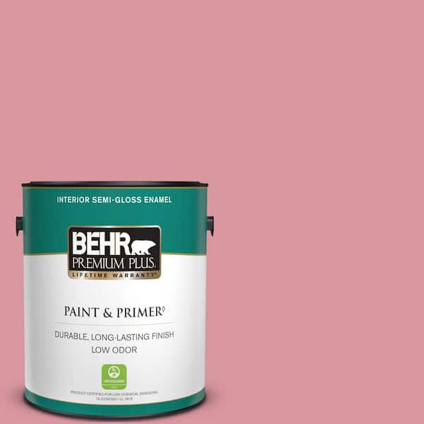 BEHR PREMIUM PLUS 1 gal. #M150-4 Glow Pink Semi-Gloss Enamel Low Odor Interior Paint & Primer