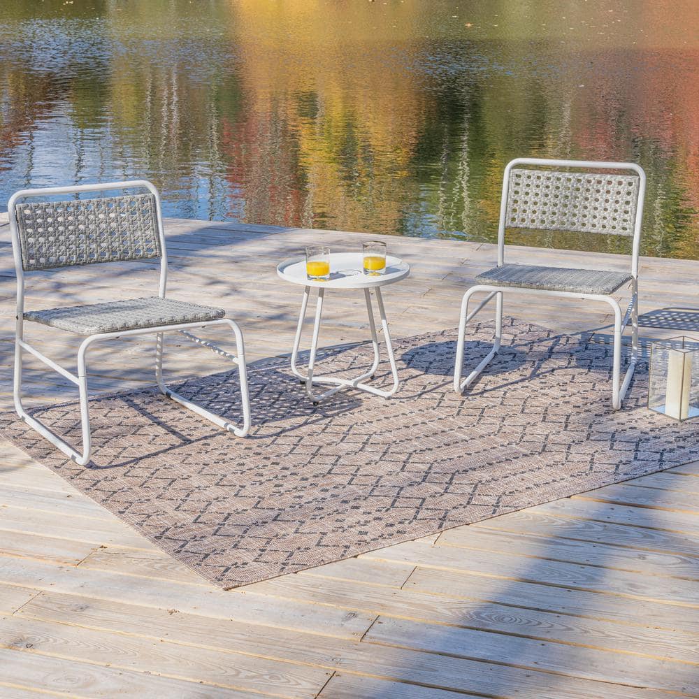 Freja White and Gray Faux Rattan 3-Piece Patio Set