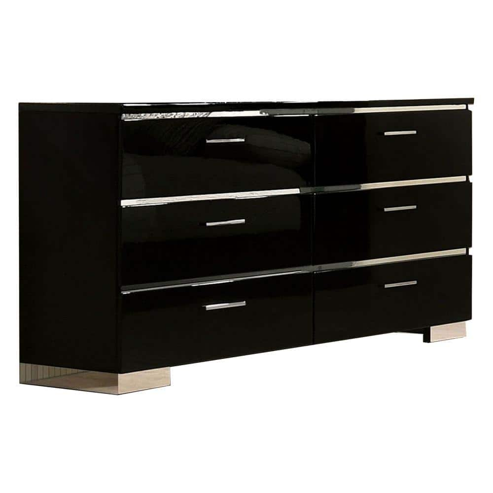 Benjara 17.75 In. Black And Chrome 6-Drawer Wooden Dresser Without ...