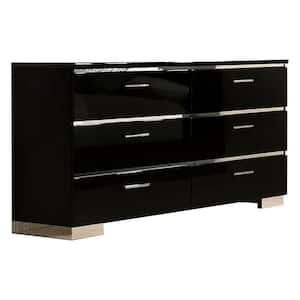 17.75 in. Black and Chrome 6-Drawer Wooden Dresser Without Mirror