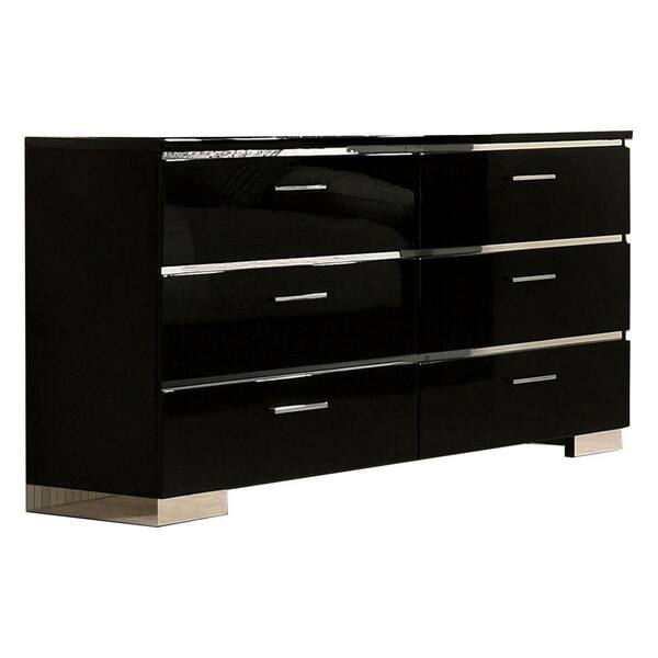 Benjara 17.75 in. Black and Chrome 6Drawer Wooden Dresser Without