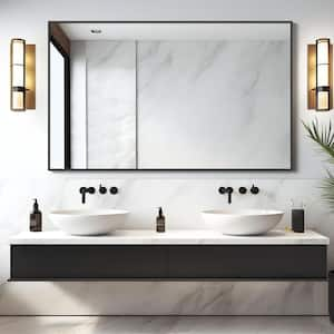 32 in. W x 51 in. H Rectangular Metal Framed Bathroom Wall Mirror in Black