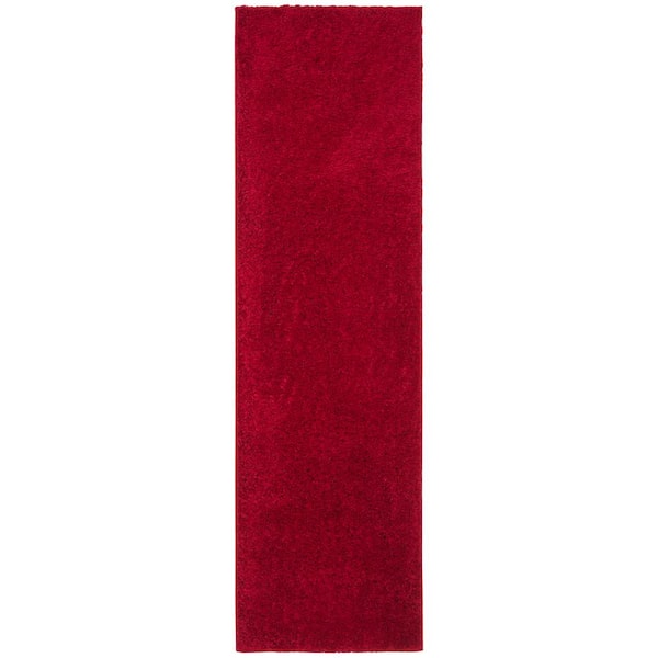 August Shag 2 ft. x 14 ft. Red Solid Color Runner Rug