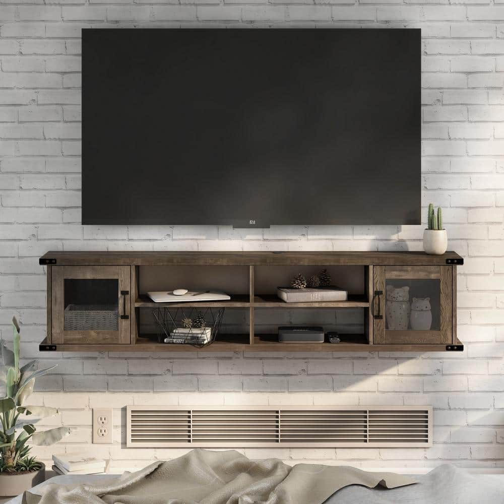 Furniture of America Via Rialto 63 in. Reclaimed Oak Floating TV Stand ...