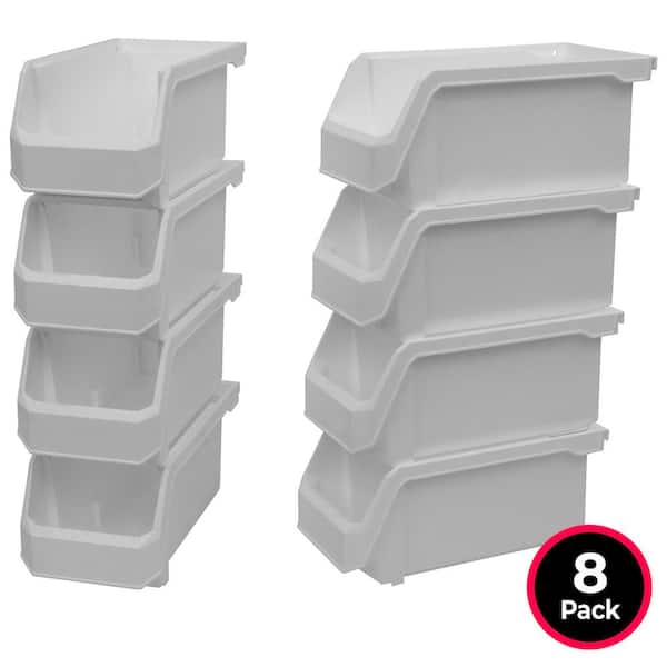 Plastic Stackable Storage Bin Containers for Organizing, Medium (11 in. D x 5 in. W x 5.5 in. H), 8-Pack, White