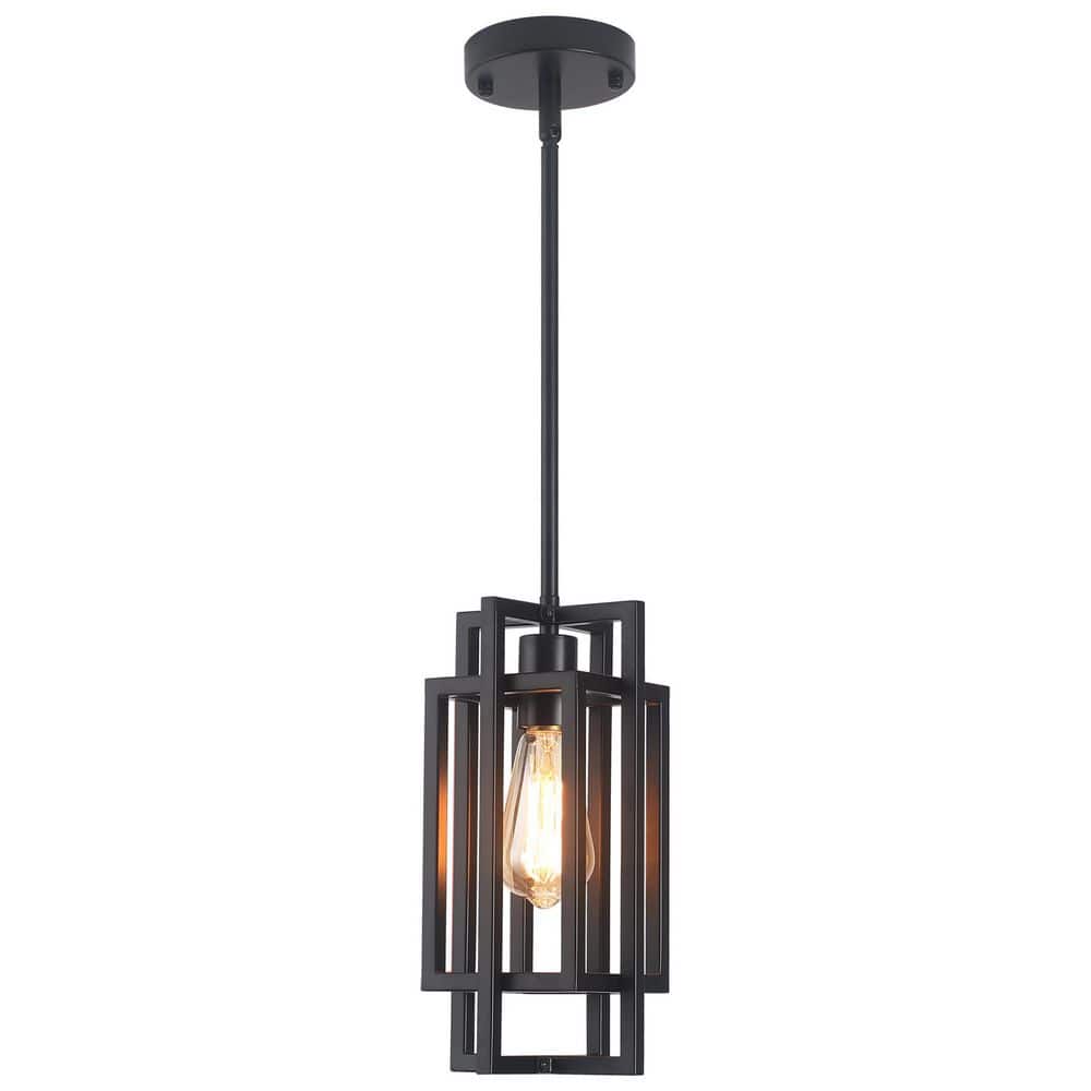 1-Light Matte Black Cube Pendant Hanging Light with Metal Shade For Bedroom price history on PriceWatchPro
