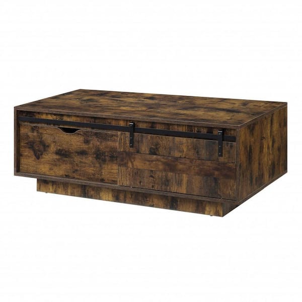 HomeRoots 26.7 in. Faux Marble Top and Chrome Rectangle Wood Coffee Table with Shelves; Storage