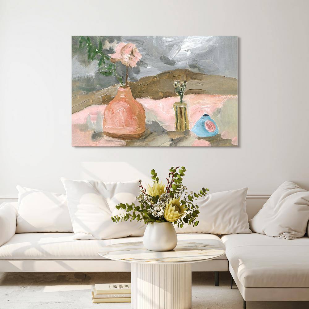 Rustic Still Life Pink Vase and Green Teapot Glass Wall Art Set