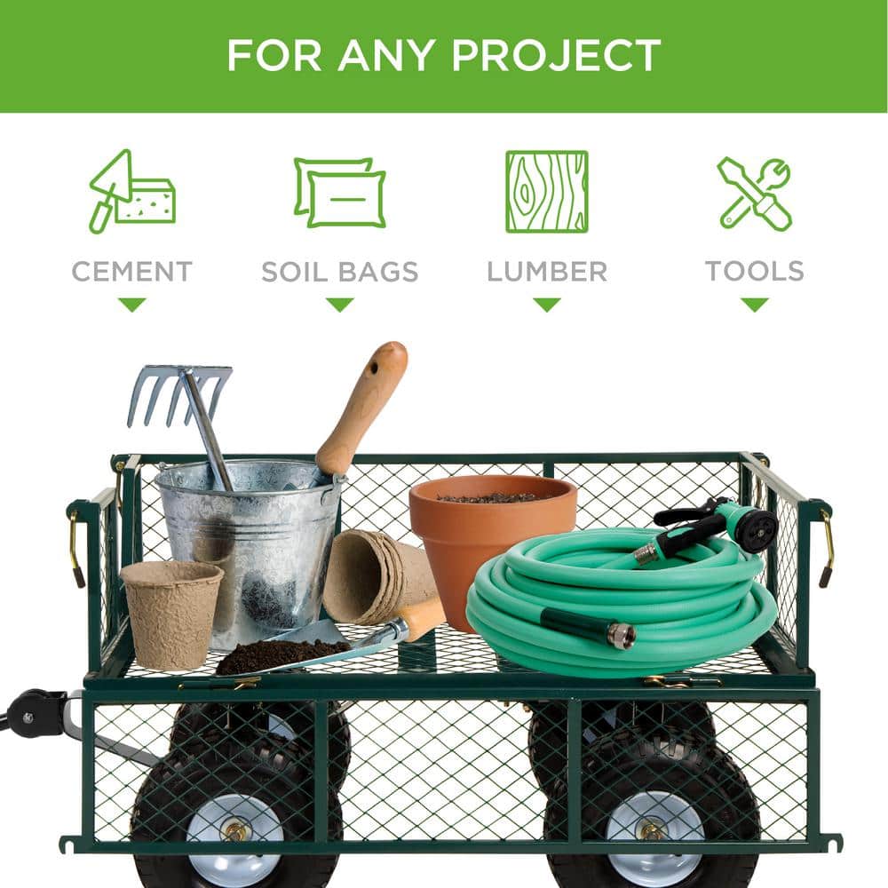 Green Heavy-Duty Steel Garden Utility Wagon with Removable Sides