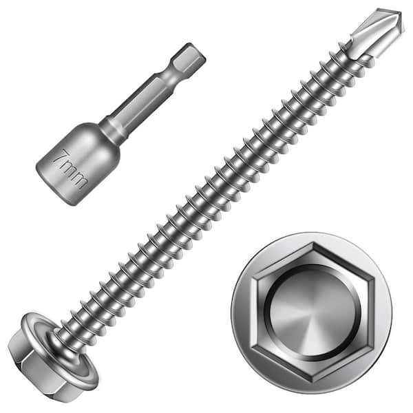 MYWISH #8 x 2 in. Stainless Steel Hex Washer Head Self Drilling Sheet Metal Screws (100-Pack)