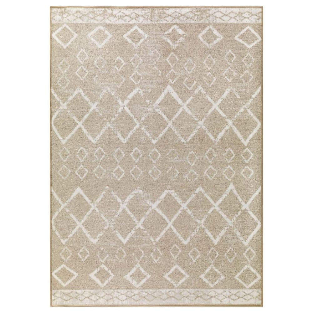 Beige Polypropylene 5 ft. x 7 ft. Geometric Indoor Area Rug