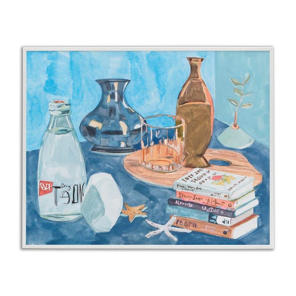 Stupell Industries Still Life with Book Stack by Melissa Wang White Framed Typography Giclee Art Print 24 in. x 30 in.