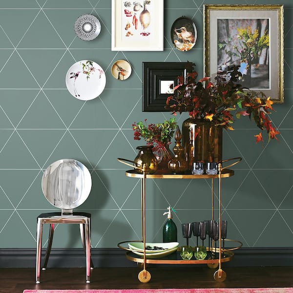 Twilight Green Geometric Paper Strippable Roll Wallpaper (Covers 56.4 sq. ft.)