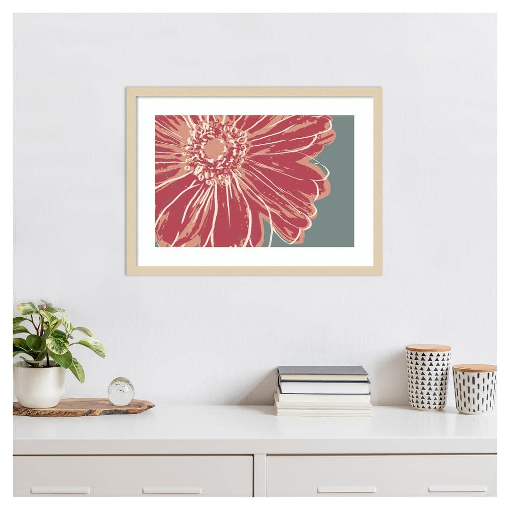 Flower Pop Sketch IV Red Graphic Art Print in Natural Wood Frame