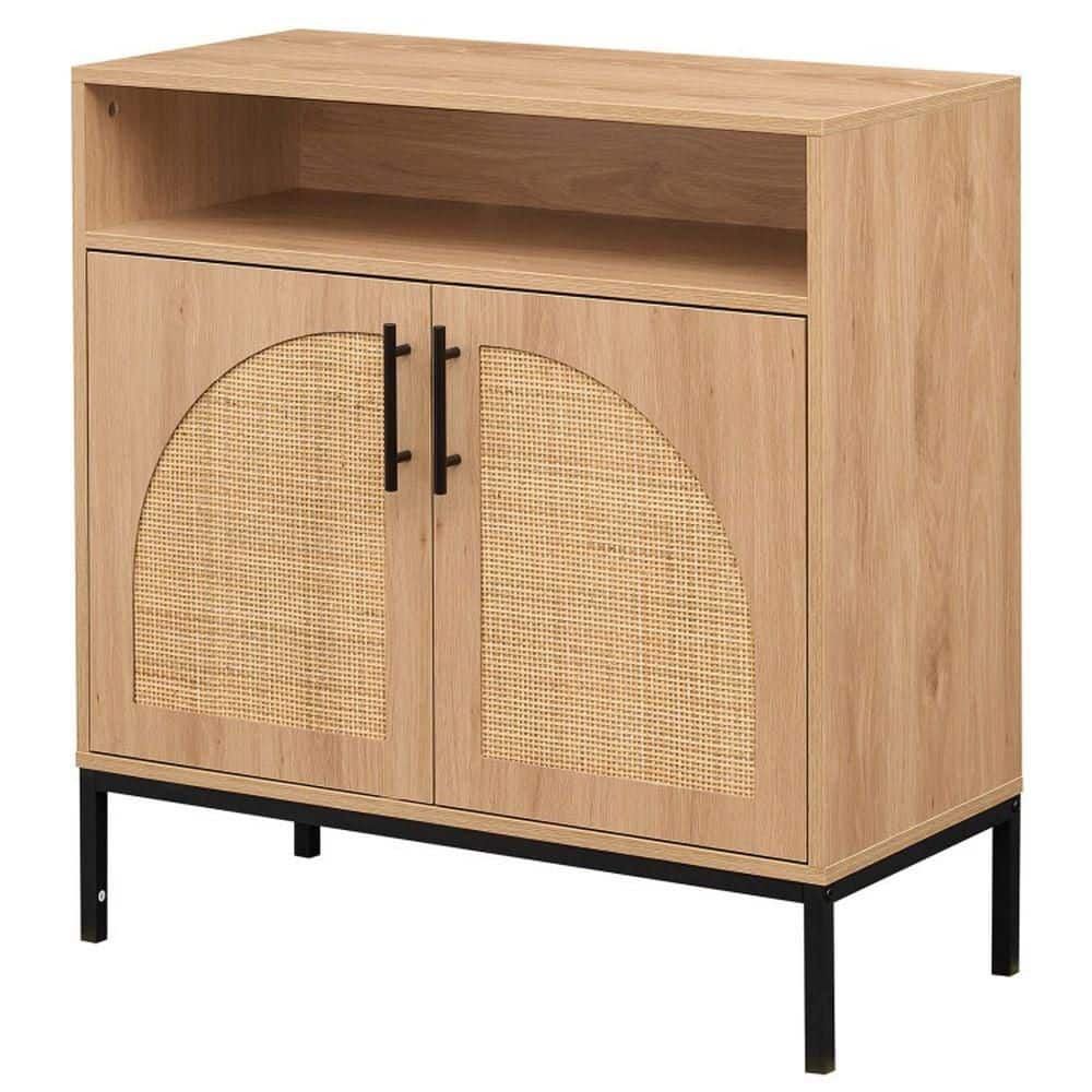 Brown MDF Rattan Buffet with 2 Doors, Adjustable Shelf