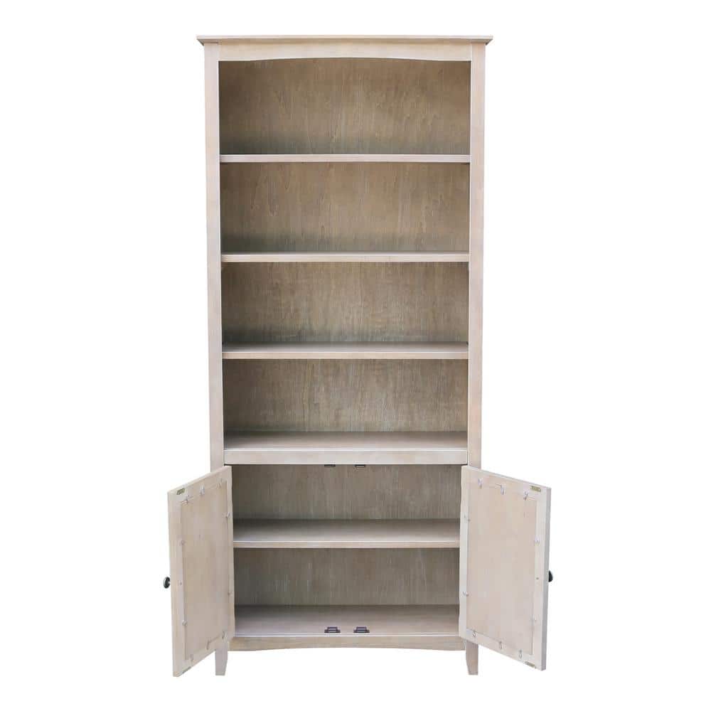 Washed Gray Taupe 72" Solid Wood Bookcase with Doors