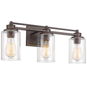 Farmhouse 22.5 in. 3-Light Oil-Rubbed Bronze Bathroom Vanity Light with Clear Glass Shades
