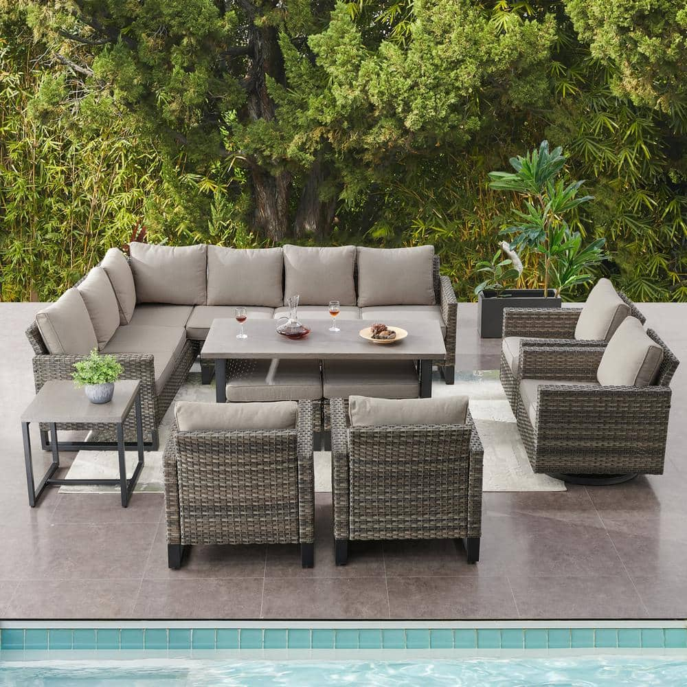 Gymojoy Valenta Gray 10Piece Wicker Patio Conversation Set with Gray Cushions 63667686970973