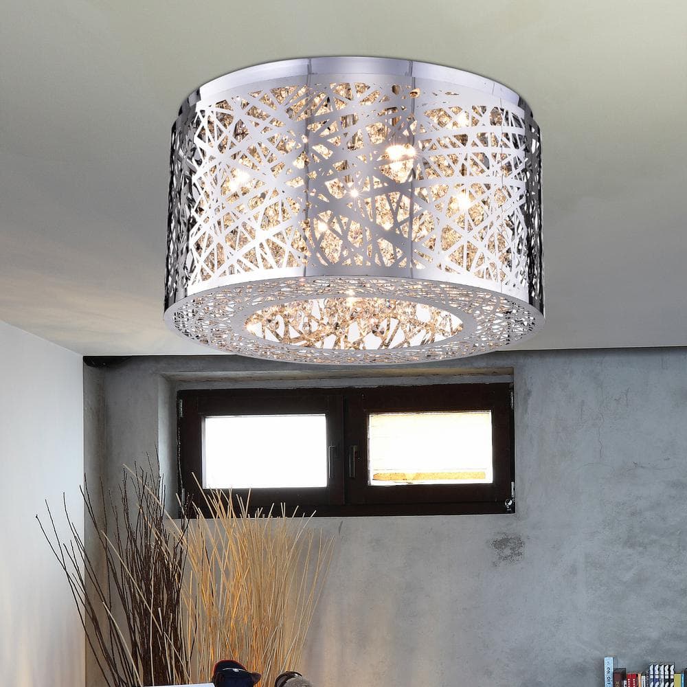 Chrome Drum Crystal 17'' Chandelier