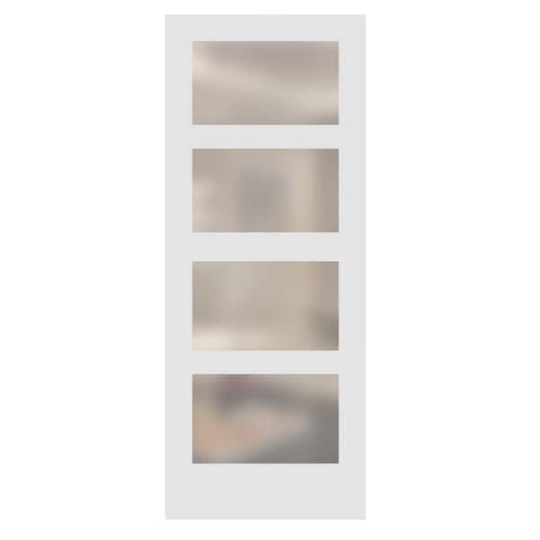 Stile Doors 30 in. x 80 in. Right-Handed 4-Lite Satin Etched Glass Solid Core Primed Wood MDF Single Prehung Interior Door
