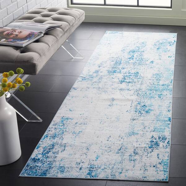 Malibu Beige/Turquoise 3 ft. x 8 ft. Machine Washable Patchy Distressed Runner Rug