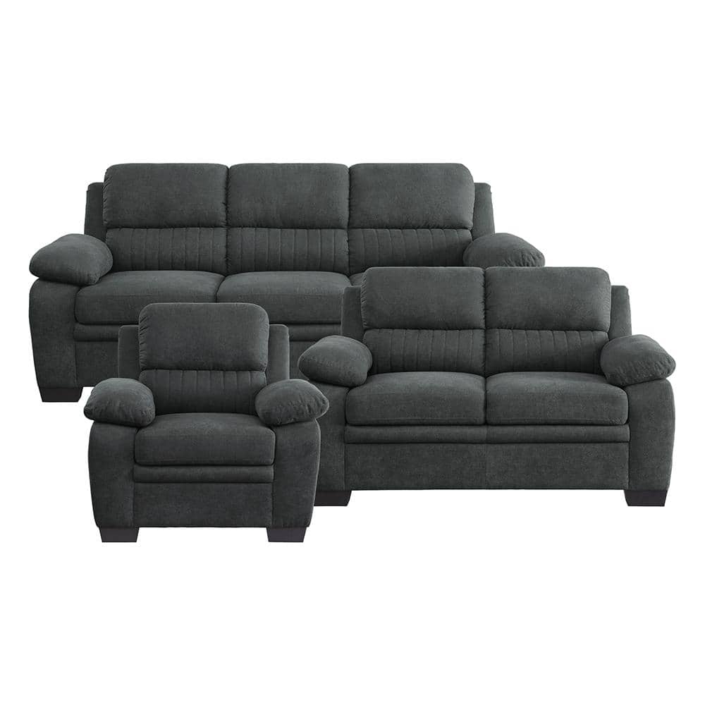 Deliah 80 in. W Straight Arm Textured Fabric Rectangle 3-Piece Living Room 