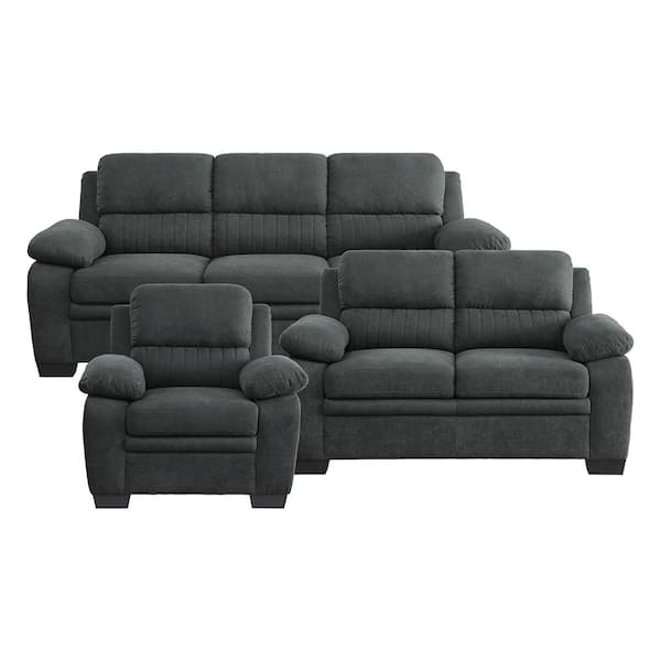Lazzara Deliah 80 in. W Straight Arm Textured Fabric Rectangle 3-Piece Living Room Sofa Set in Dark Gray