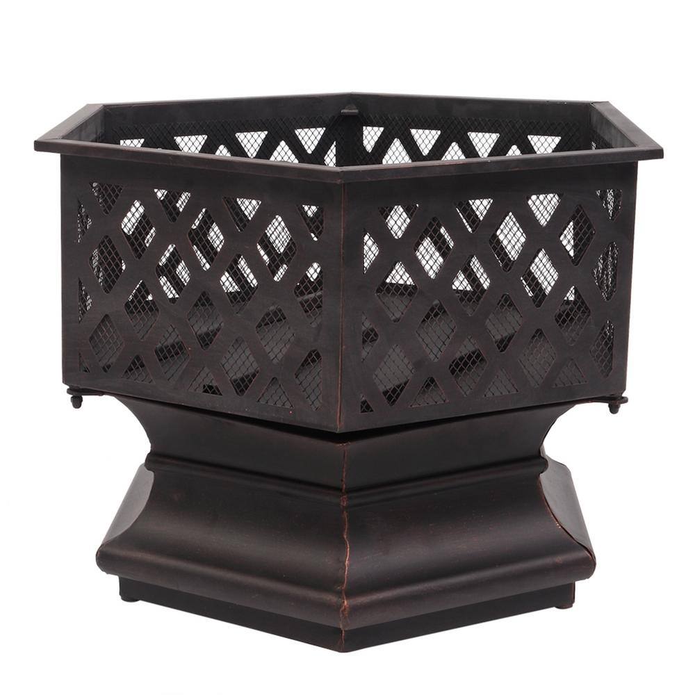 Hexagonal Bronze Iron Wood Burning Outdoor Fire Pit