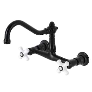 Vintage 2-Handle Wall-Mount Bathroom Faucets in Matte Black