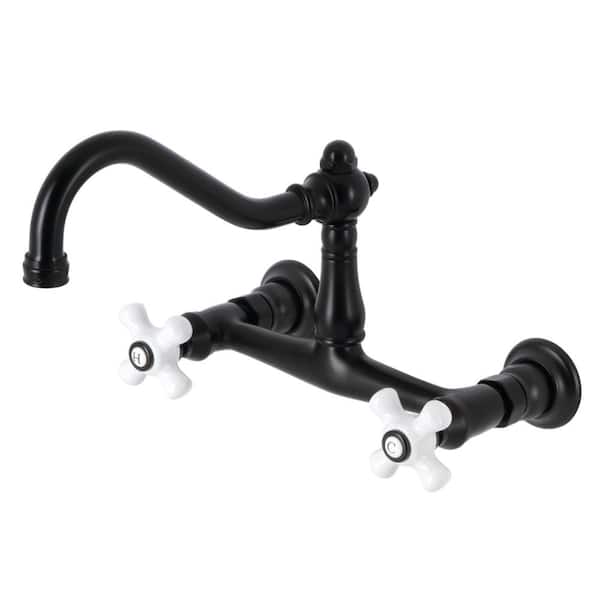 Kingston Brass Vintage 2-Handle Wall-Mount Bathroom Faucets in Matte Black