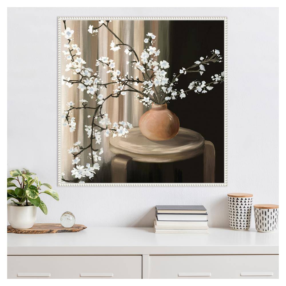 Still Life Blossoms White Floater Frame Canvas Art