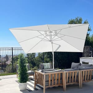 9 ft. x 11 ft. Outdoor Patio Cantilever Umbrella White Aluminum Offset 360° Rotation Umbrella with Base, White
