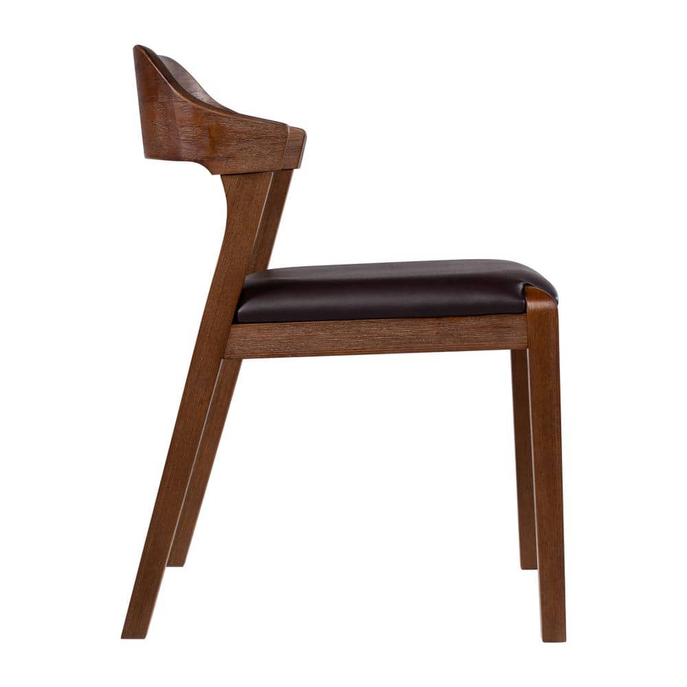 Chestnut Wire-Brushed Faux Leather Low Side Chair
