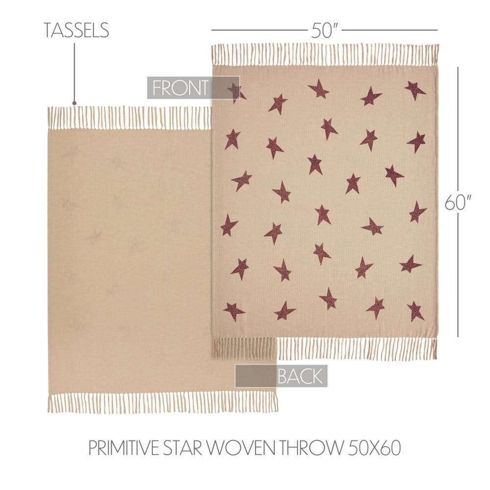 Star of Wonder Tan and Burgundy Cotton Woven Throw Blanket 50x60