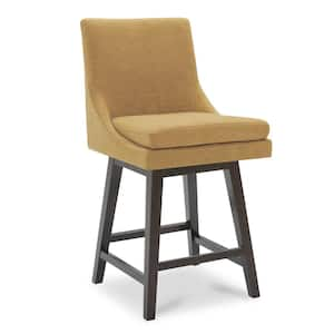 Fiona 26.8 in. Canary Yellow High Back Solid Wood Frame Swivel Counter Height Bar Stool with Fabric Seat(Set of 2)