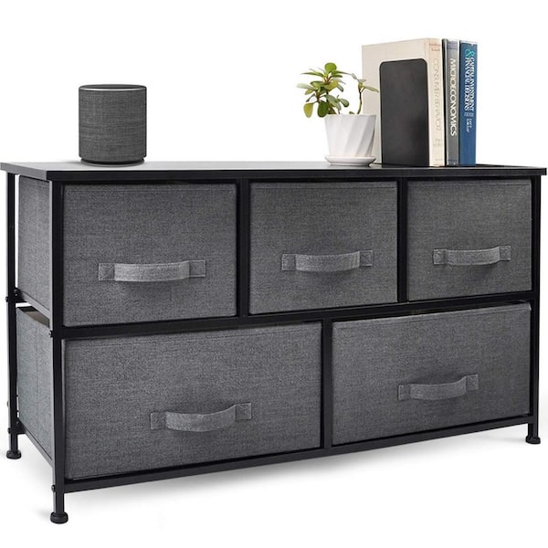 Lakefront Wide Drawer Dresser Storage Organizer 5-Drawer Closet Shelves (11.4D x 39.3W x 21.6H), Grey