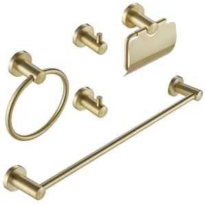 5-Piece Bath Hardware Set with Towel Bar Towel Ring Towel Hook Toilet Paper Holder in Brushed Gold