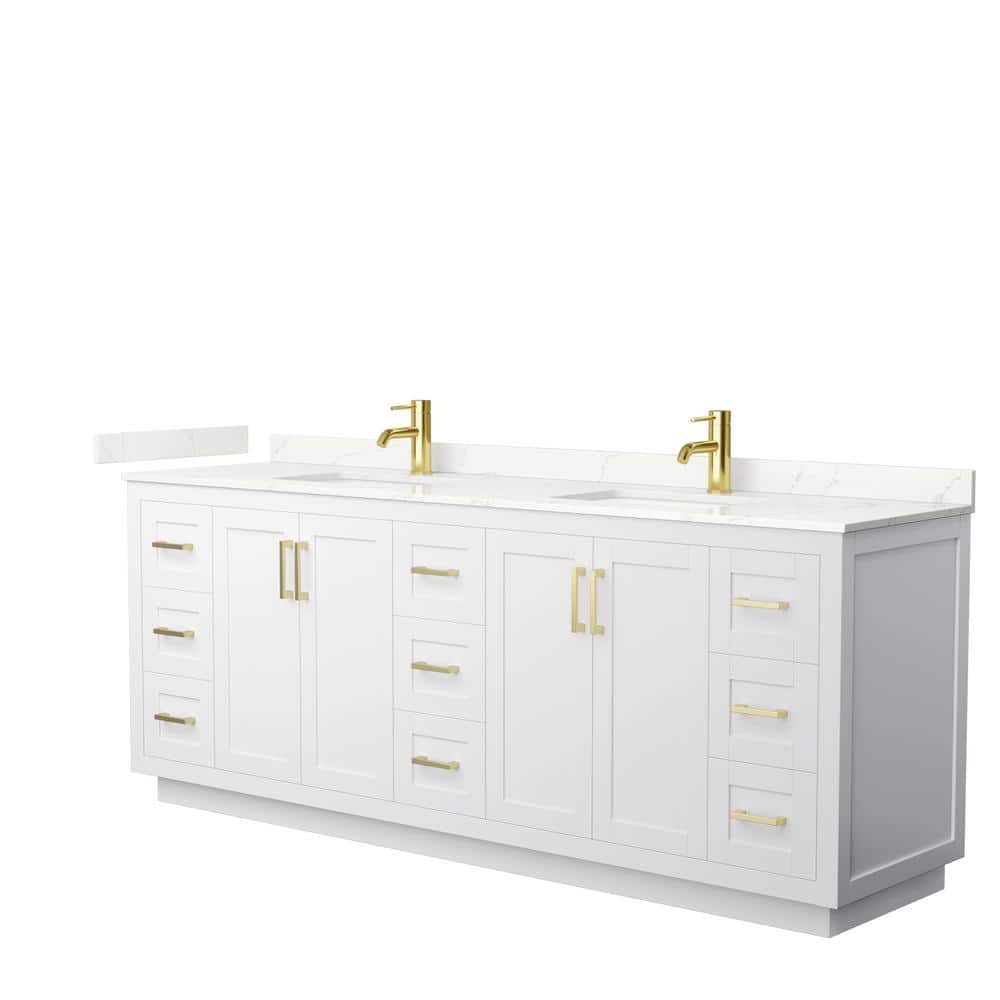 Wyndham Collection Miranda 84 in. W x 22 in. D x 33.75 in. H Double Bath Vanity in White with Giotto Quartz Top, White with Brushed Gold Trim -  840193358744